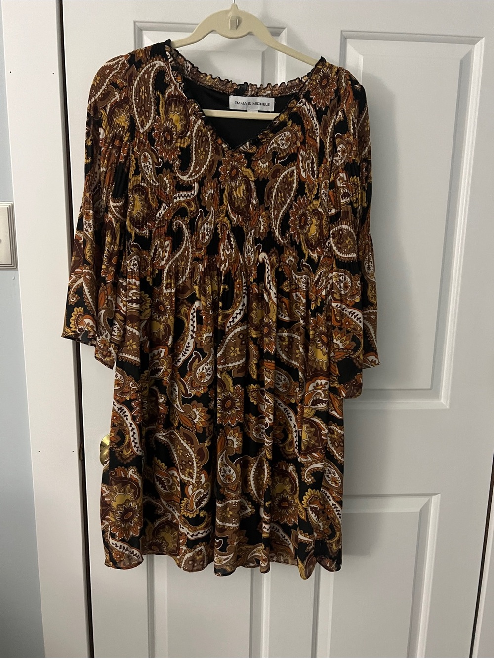 Emma & Michele Black and Brown Paisley Tunic with Gold Accents